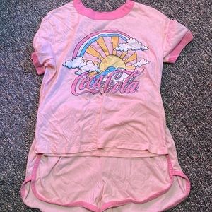 NWT Coca Cola Short Sleeve Pink Tee Shirt and Shorts Small 4-6